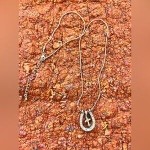 Silver Necklace with crystal horseshoe and Cross Pendant